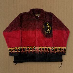Vintage Aztec Tribal Black Red Yellow African Fleece 90s Made in USA Size Large